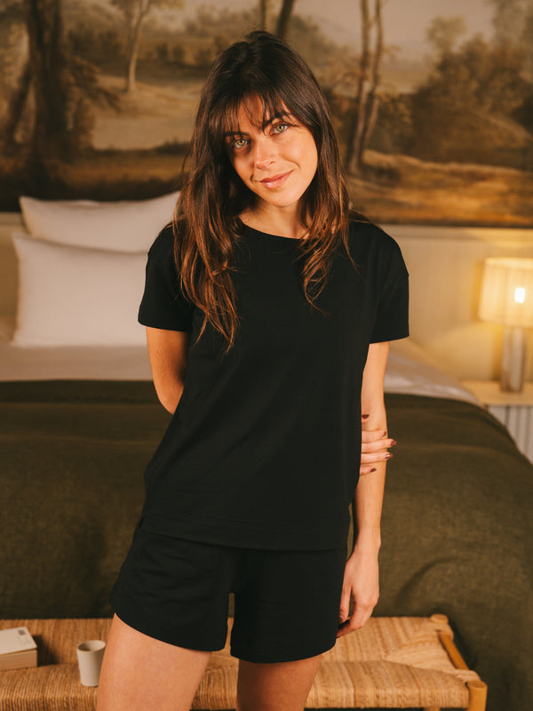 Pétrone short de pyjama noir femme#couleur_noir