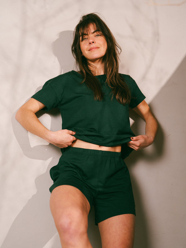 Pétrone short de pyjama vert bouteille femme#couleur_vert-bouteille