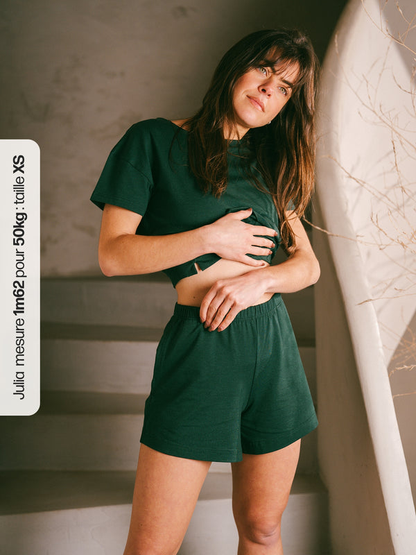 Pétrone short de pyjama vert bouteille femme#couleur_vert-bouteille