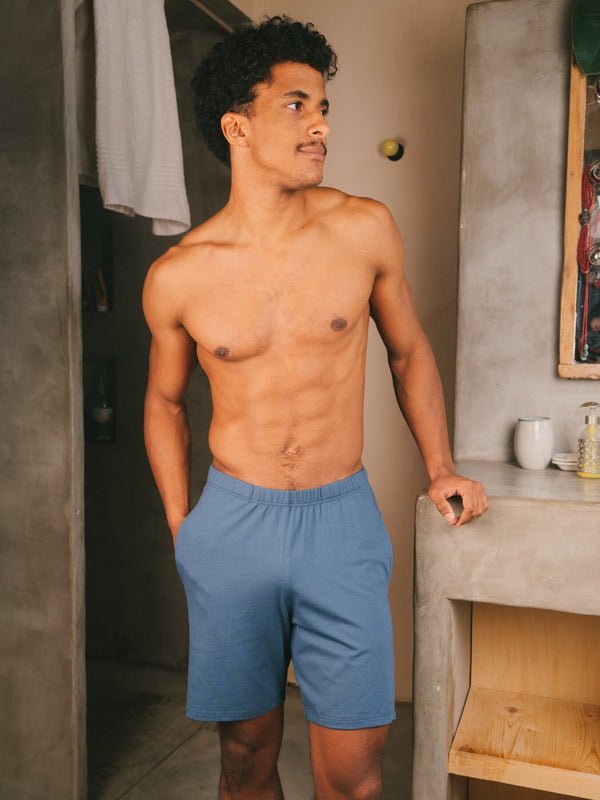 Pétrone short de pyjama coton biologique tencel lyocell bleu céruléen homme#couleur_bleu-céruléen