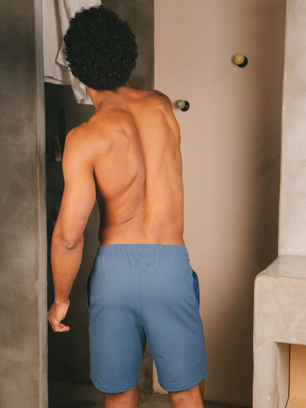 Pétrone short de pyjama coton biologique tencel lyocell bleu céruléen homme#couleur_bleu-céruléen