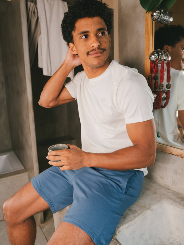 Pétrone short de pyjama coton biologique tencel lyocell bleu céruléen homme#couleur_bleu-céruléen