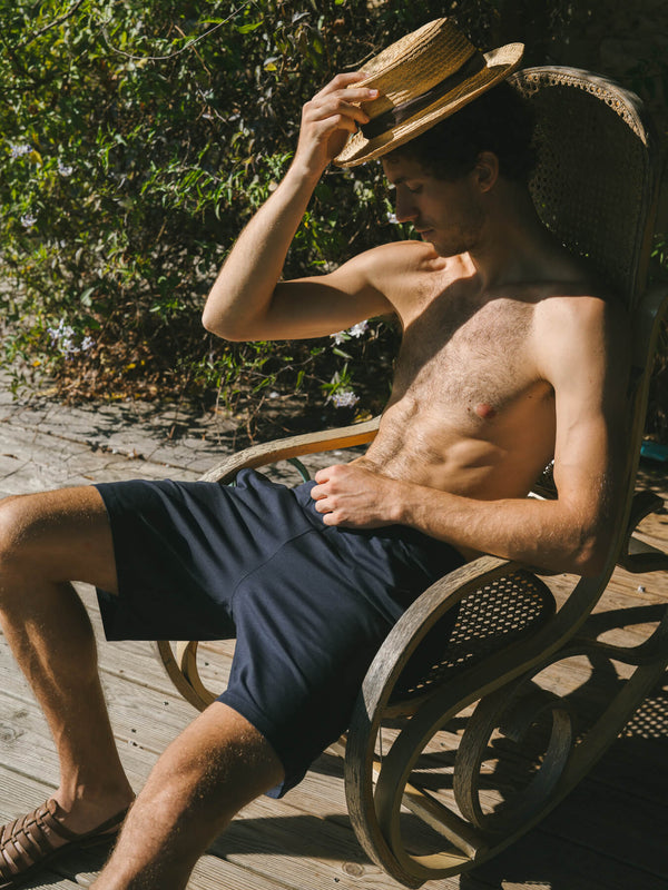 Pétrone short de pyjama coton biologique tencel lyocell bleu marine homme#couleur_bleu-marine