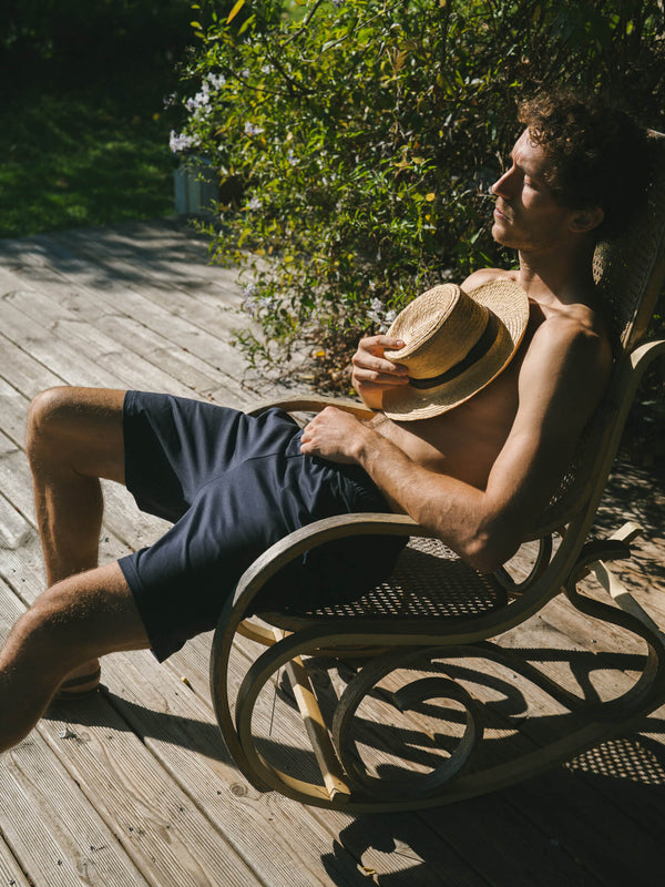 Pétrone short de pyjama coton biologique tencel lyocell bleu marine homme#couleur_bleu-marine