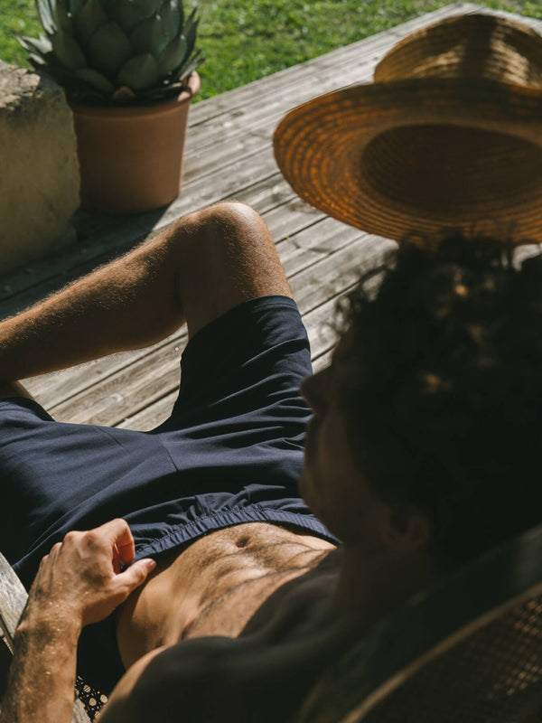 Pétrone short de pyjama coton biologique tencel lyocell bleu marine homme#couleur_bleu-marine