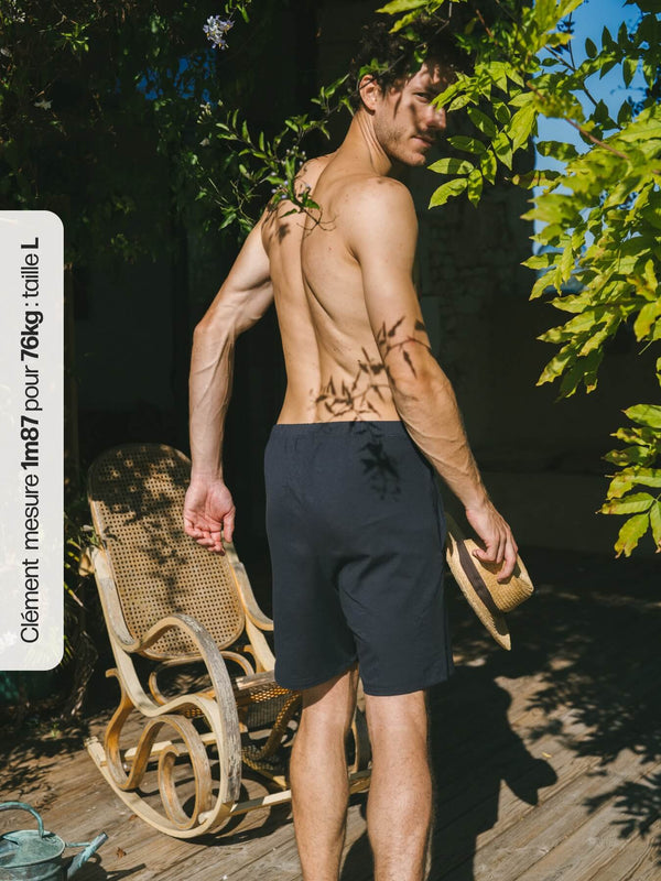 Pétrone short de pyjama coton biologique tencel lyocell bleu marine homme#couleur_bleu-marine