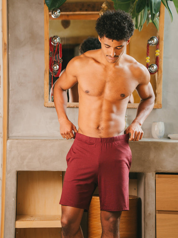 Pétrone short de pyjama coton biologique tencel lyocell bordeaux homme#couleur_bordeaux-foncé
