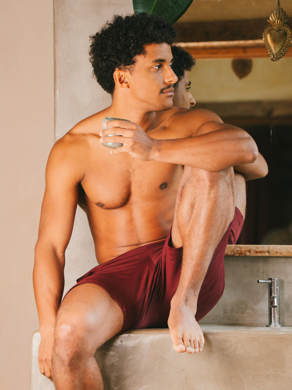 Pétrone short de pyjama coton biologique tencel lyocell bordeaux homme#couleur_bordeaux-foncé
