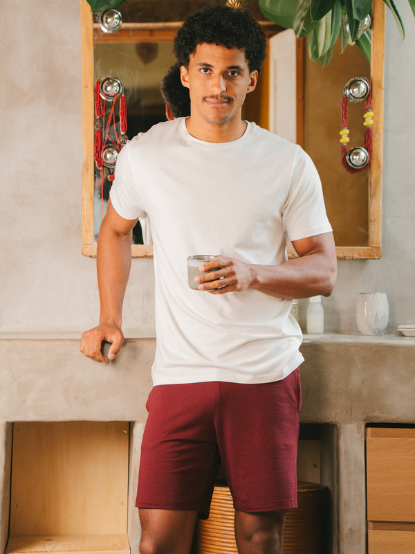 Pétrone short de pyjama coton biologique tencel lyocell bordeaux homme#couleur_bordeaux-foncé