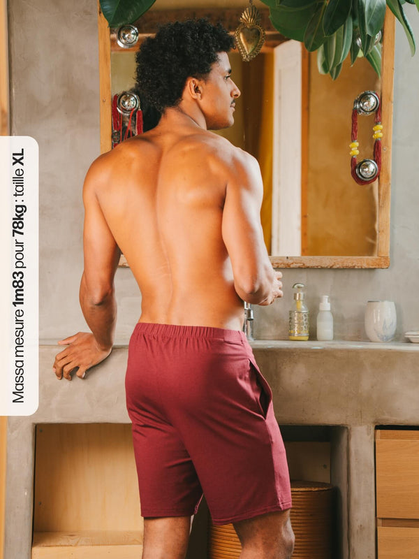 Pétrone short de pyjama coton biologique tencel lyocell bordeaux homme#couleur_bordeaux-foncé