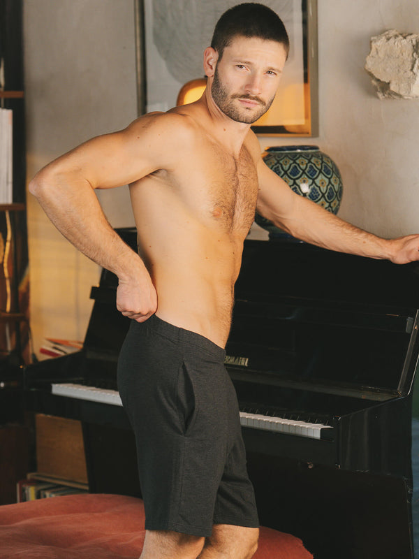 Pétrone short de pyjama coton biologique tencel lyocell gris anthracite homme#couleur_gris-anthracite