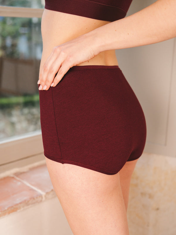 Pétrone shorty taille haute bordeaux femme#couleur_bordeaux-foncé