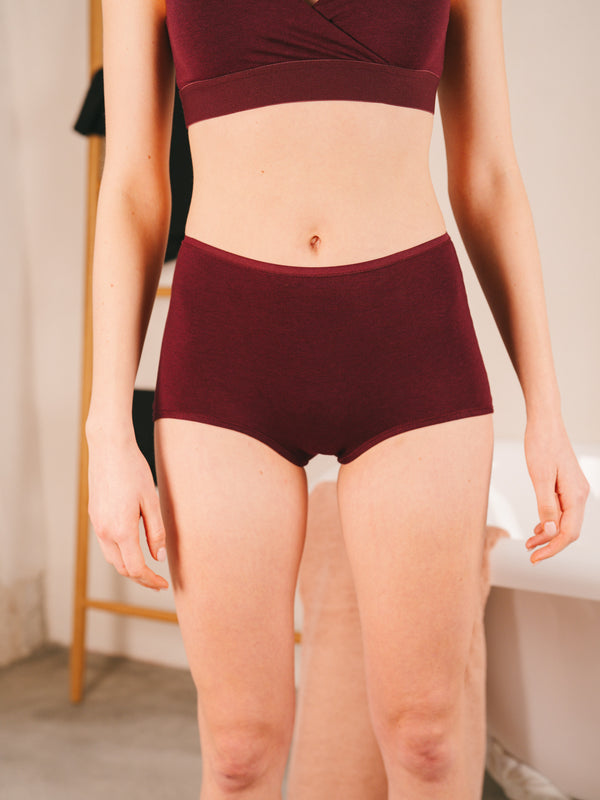 Pétrone shorty taille haute bordeaux femme#couleur_bordeaux-foncé