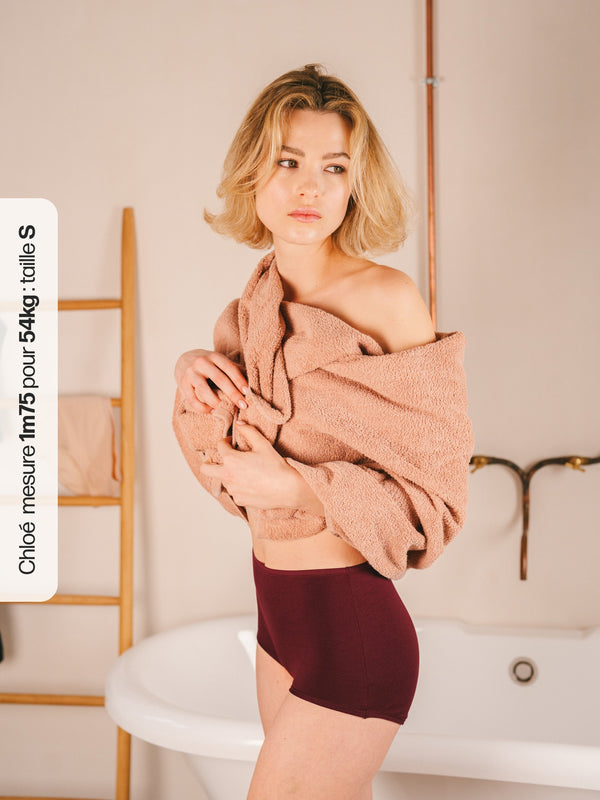 Pétrone shorty taille haute bordeaux femme#couleur_bordeaux-foncé