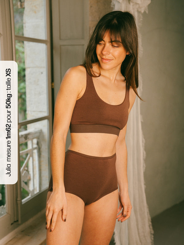 Pétrone shorty taille haute chocolat femme#couleur_chocolat