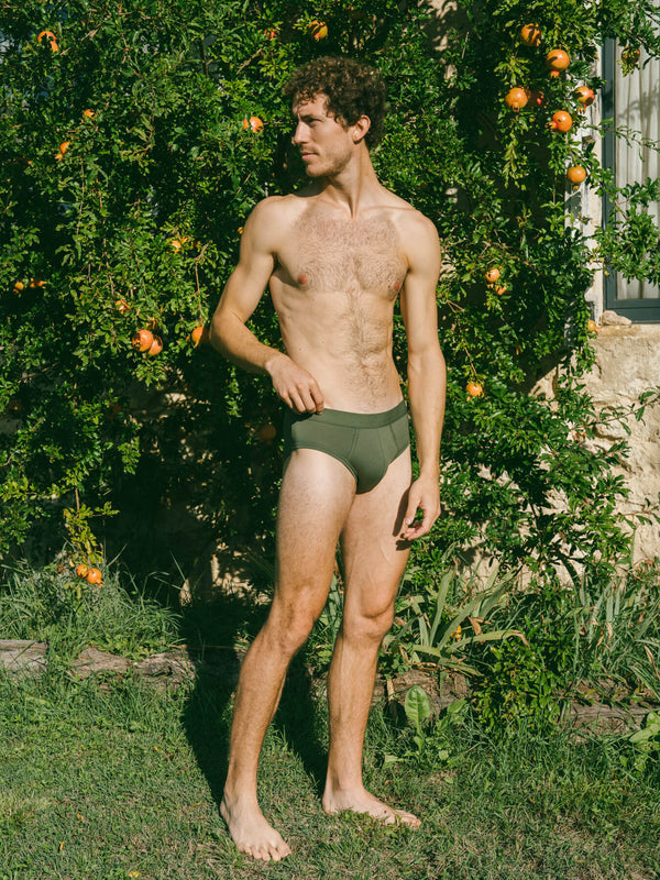 Pétrone slip coton biologique tencel lyocell vert kaki homme#couleur_vert-kaki