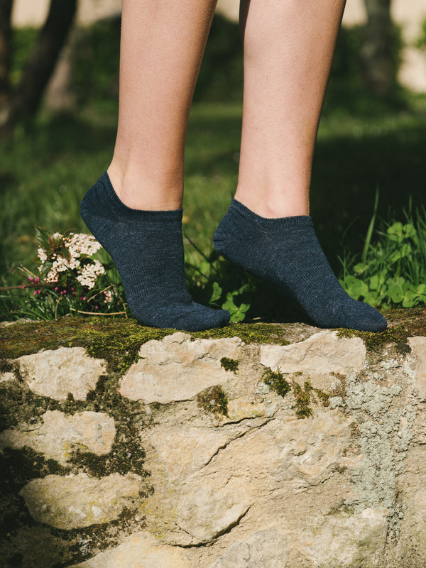 Pétrone socquettes lin coton bleu marine femme#couleur_bleu-marine