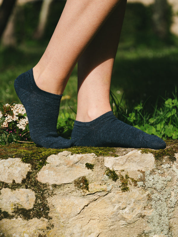 Pétrone socquettes lin coton bleu marine femme#couleur_bleu-marine