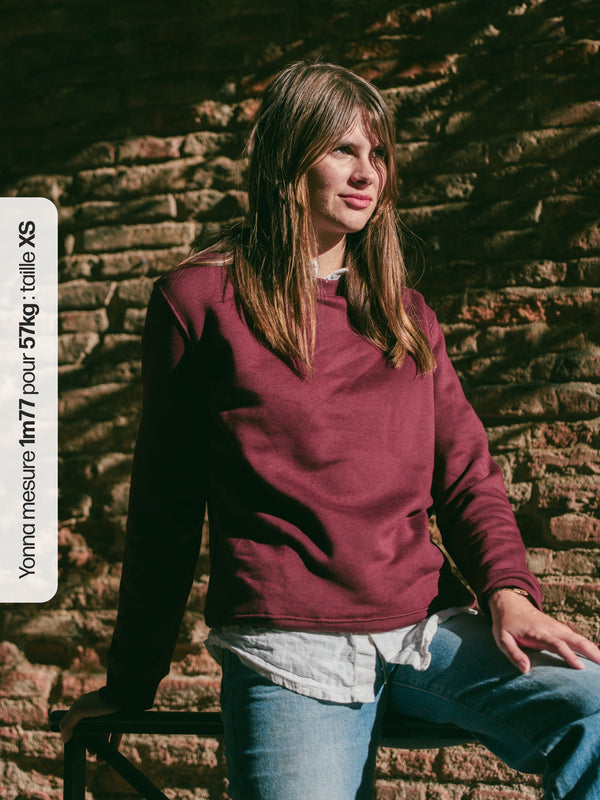 Pétrone sweat homme Tencel coton bio bordeaux femme#couleur_bordeaux-foncé