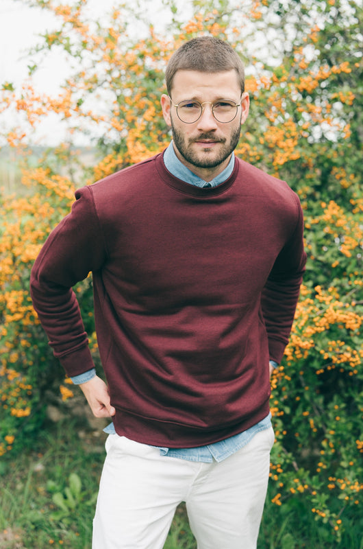 Pétrone sweat homme Tencel coton bio bordeaux homme