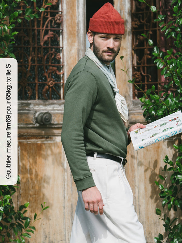 Pétrone sweat homme Tencel coton bio vert kaki homme#couleur_vert-kaki