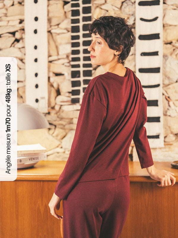 Pétrone t-shirt boxy coton bio tencel lyocell bordeaux foncé femme