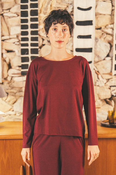 Pétrone t-shirt boxy coton bio tencel lyocell bordeaux femme