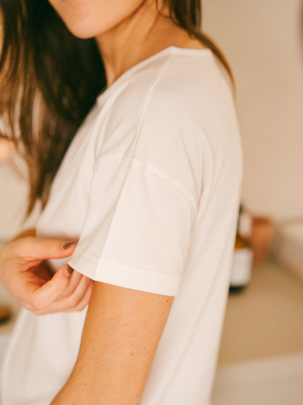 Pétrone t-shirt boxy coton bio tencel lyocell blanc crème femme#couleur_blanc-crème