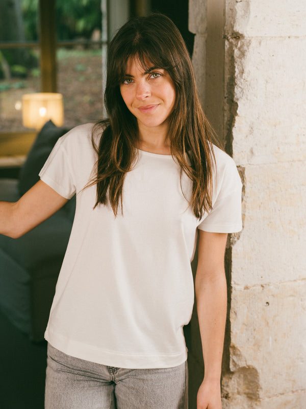 Pétrone t-shirt boxy coton bio tencel lyocell blanc crème femme#couleur_blanc-crème
