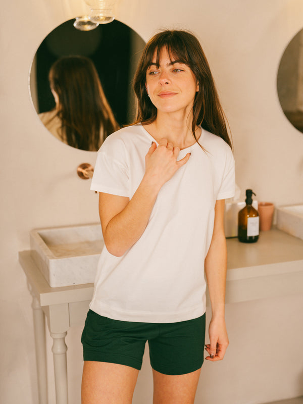 Pétrone t-shirt boxy coton bio tencel lyocell blanc crème femme#couleur_blanc-crème