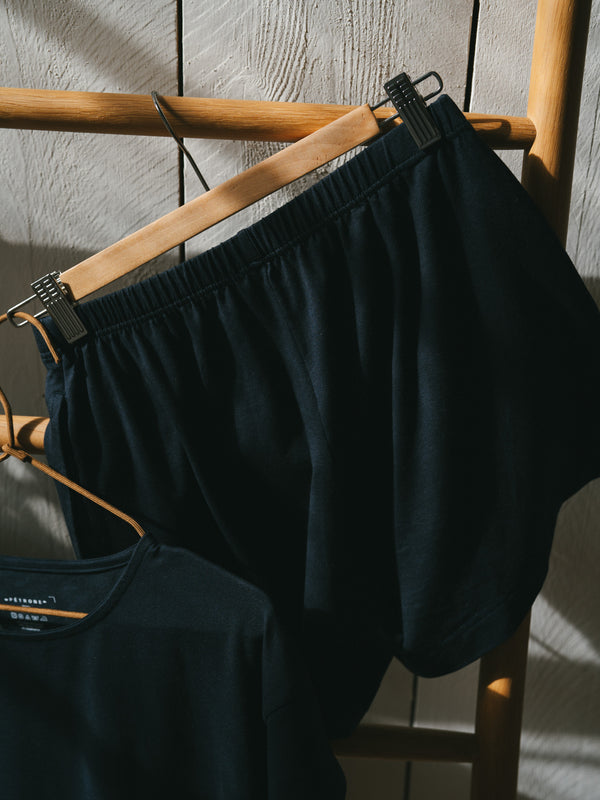 Pétrone short de pyjama bleu marine femme#couleur_bleu-marine