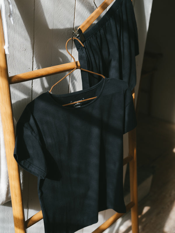 Pétrone t-shirt boxy coton bio tencel lyocell bleu marine femme#couleur_bleu-marine