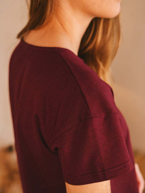 Pétrone t-shirt boxy coton bio tencel lyocell bordeaux foncé femme#couleur_bordeaux-foncé