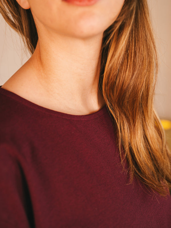 Pétrone t-shirt boxy coton bio tencel lyocell bordeaux foncé femme#couleur_bordeaux-foncé
