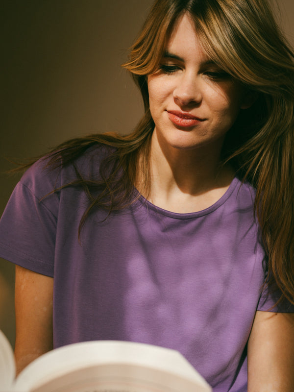 Pétrone t-shirt boxy coton bio tencel lyocell lilas femme#couleur_lilas
