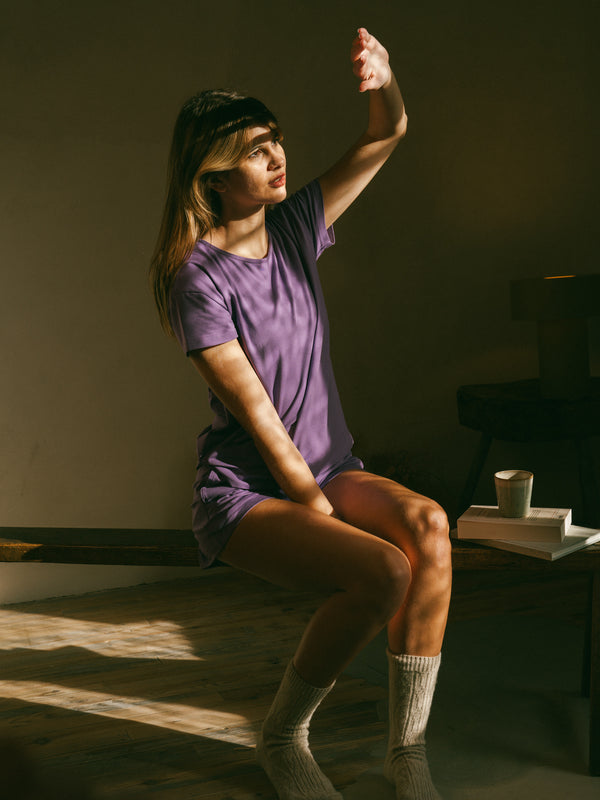 Pétrone t-shirt boxy coton bio tencel lyocell lilas femme#couleur_lilas