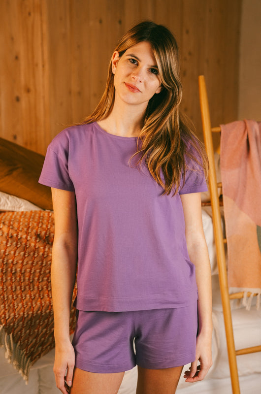 Pétrone t-shirt boxy coton bio tencel lyocell lilas femme
