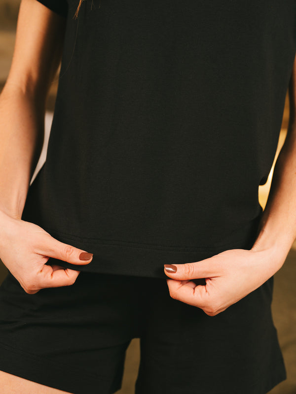 Pétrone t-shirt boxy coton bio tencel lyocell noir femme#couleur_noir