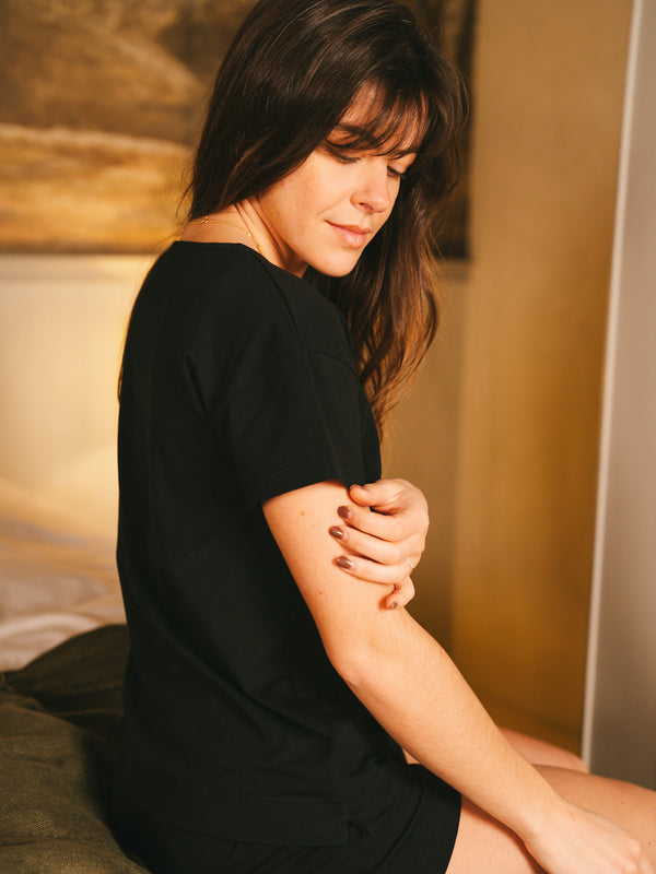 Pétrone t-shirt boxy coton bio tencel lyocell noir femme#couleur_noir