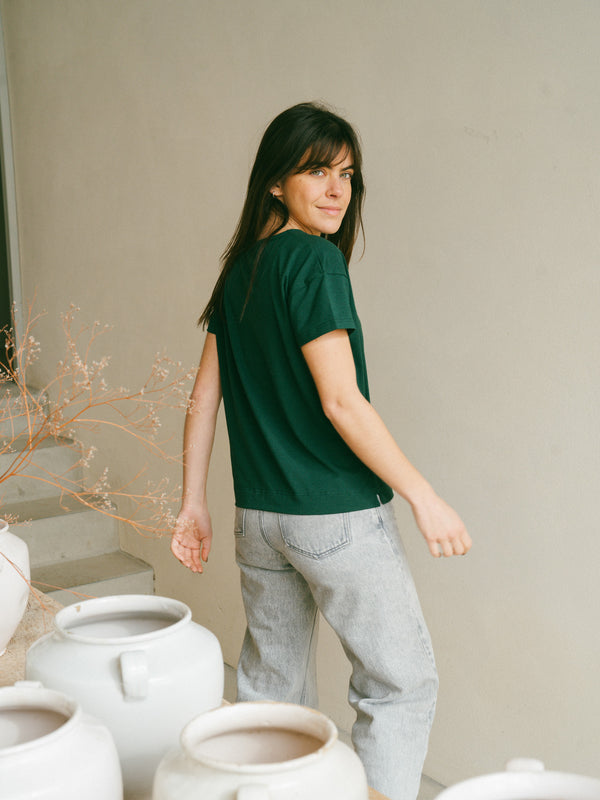 Pétrone t-shirt boxy coton bio tencel lyocell femme#couleur_vert-bouteille