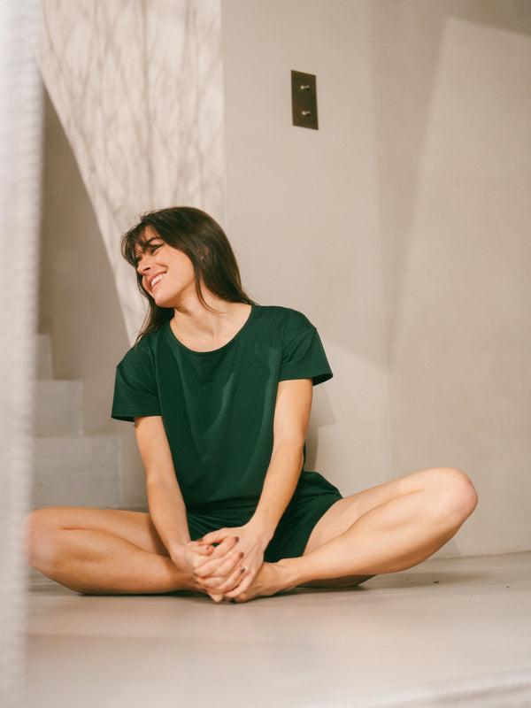 Pétrone t-shirt boxy coton bio tencel lyocell femme#couleur_vert-bouteille