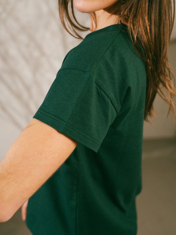Pétrone t-shirt boxy coton bio tencel lyocell femme#couleur_vert-bouteille