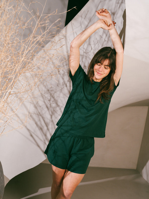 Pétrone t-shirt boxy coton bio tencel lyocell femme#couleur_vert-bouteille