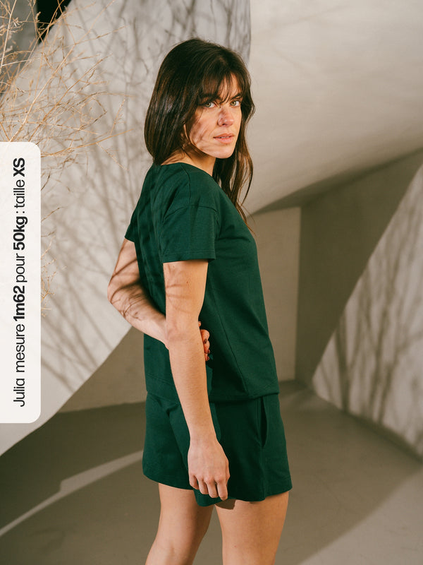 Pétrone t-shirt boxy coton bio tencel lyocell femme#couleur_vert-bouteille