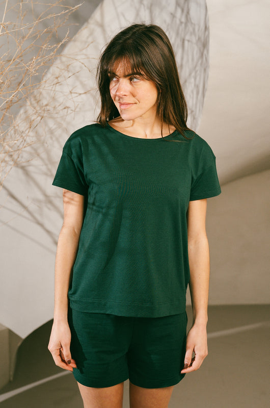 Pétrone T-shirt boxy coton bio tencel lyocell femme vert bouteille