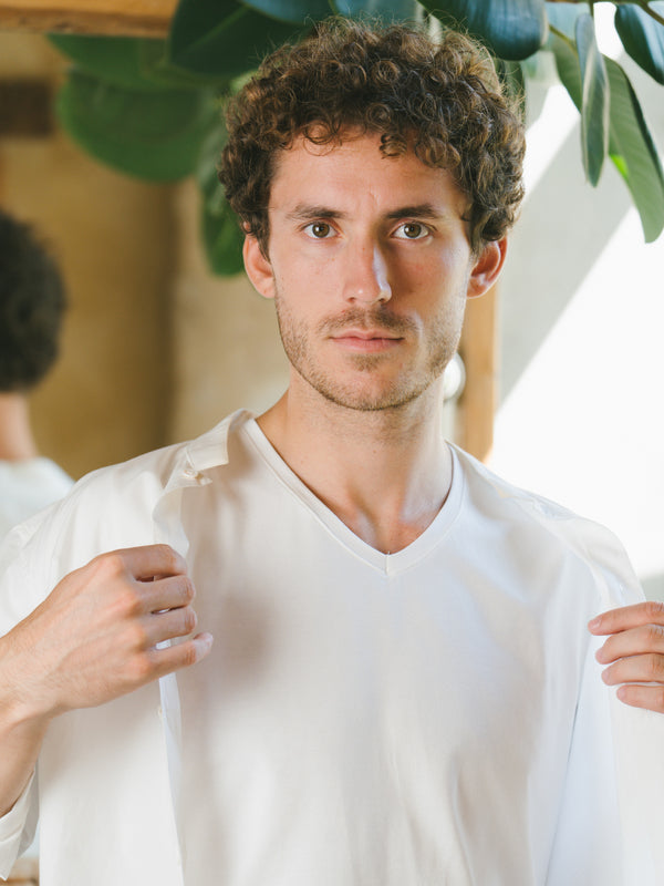 Pétrone T-shirt col V coton bio tencel lyocell blanc homme#couleur_blanc