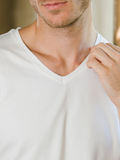 Pétrone T-shirt col V coton bio tencel lyocell blanc homme#couleur_blanc