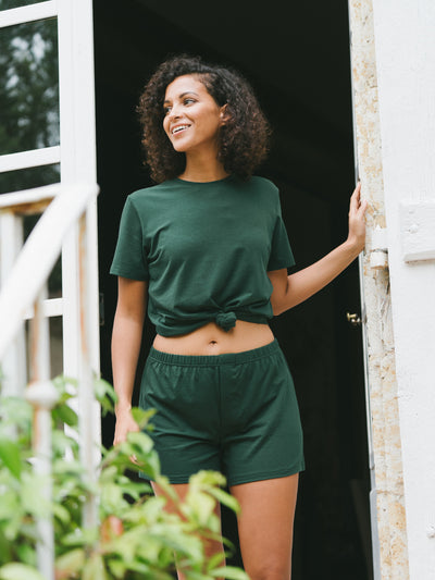 Pétrone T-shirt manches courtes coton pima micromodal vert bouteille femme#couleur_vert-bouteille