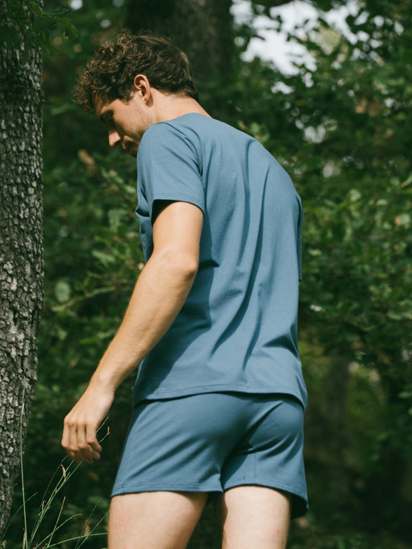 Pétrone T-shirt manches courtes coton pima micromodal bleu céruléen homme#couleur_bleu-céruléen
