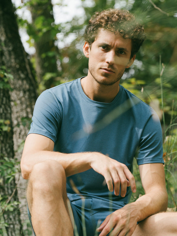Pétrone T-shirt manches courtes coton pima micromodal bleu céruléen homme#couleur_bleu-céruléen